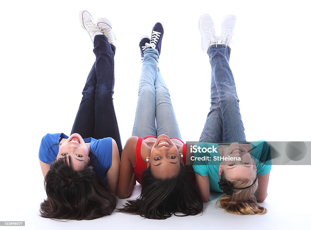 거꾸로 재미있음 3 학생 여자아이 프렌즈 - 로열티 프리 3 명 스톡 사진