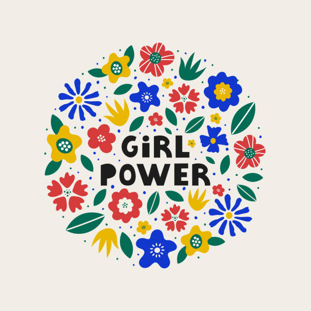 Colorful Round Shape Of Abstract Flowers And Leaves With Lettering Girl  Power In Center Isolated On Pastel Background Stock Illustration - Download  Image Now - iStock