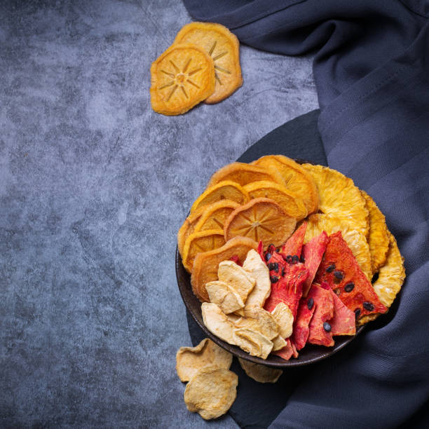 istock Dried fruits, dehydrated persimmon, watermelon, pineapple, apple chips 1338983450