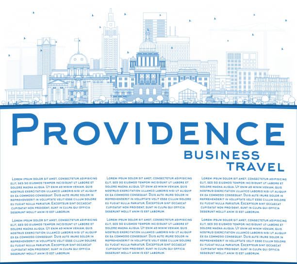 Outline Providence Rhode Island City Skyline with Blue Buildings and Copy Space. Outline Providence Rhode Island City Skyline with Blue Buildings and Copy Space. Vector Illustration. Providence USA Cityscape with Landmarks. Travel and Tourism Concept with Modern Architecture. providence house stock illustrations