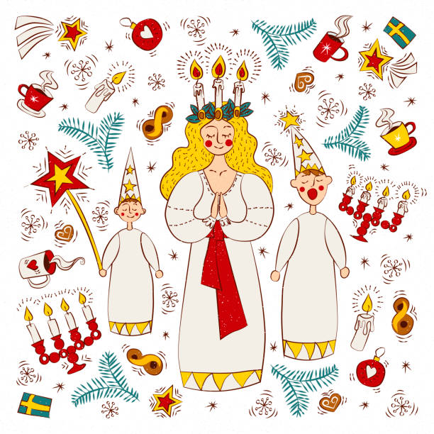 illustrazioni stock, clip art, cartoni animati e icone di tendenza di illustrazione vettoriale del lettering del giorno di santa lucia eps 10 - giorno di santa lucia