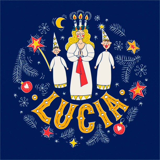 illustrazioni stock, clip art, cartoni animati e icone di tendenza di illustrazione vettoriale del lettering del giorno di santa lucia eps 10 - giorno di santa lucia