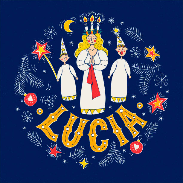 bildbanksillustrationer, clip art samt tecknat material och ikoner med saint lucia's day lettering vector illustration eps 10 - luciatåg