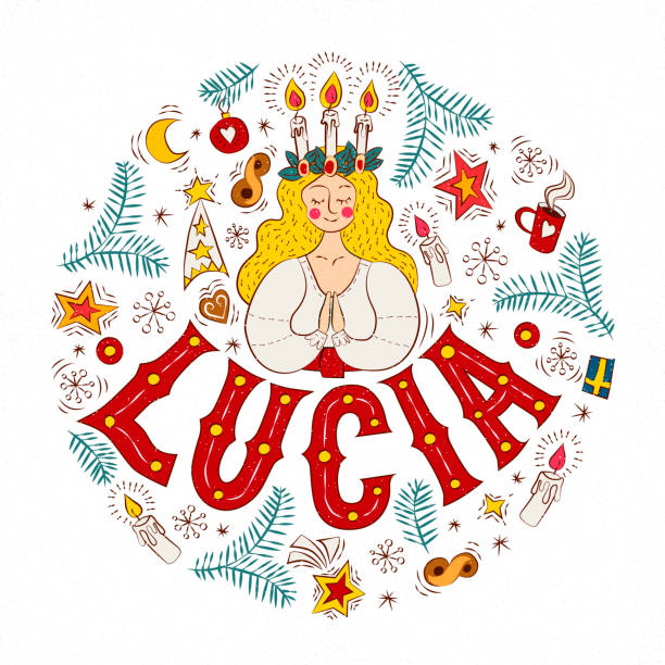bildbanksillustrationer, clip art samt tecknat material och ikoner med saint lucia's day lettering vector illustration eps 10 - luciatåg