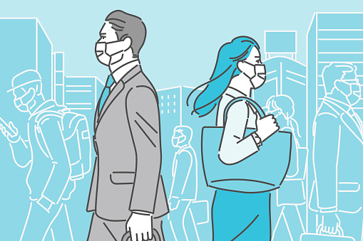 Urbanites wearing masks to work in crowded places.