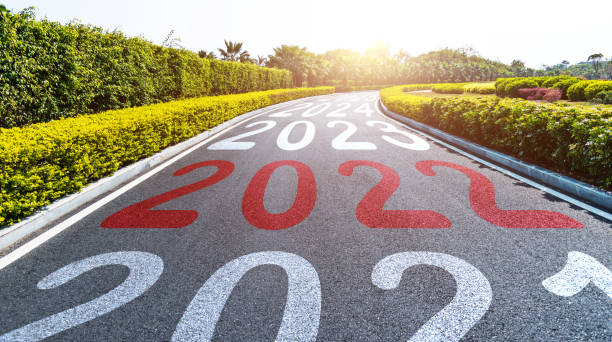 istock Empty asphalt road with Number 2021, 2022, and 2023 1338993457
