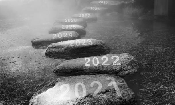 istock Number 2021, 2022, 2023 on stepping stones 1338993470