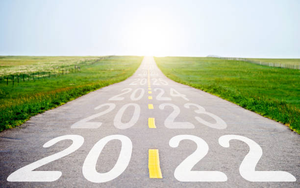 istock Number of 2022 to 2029 on empty asphalt road 1338993626
