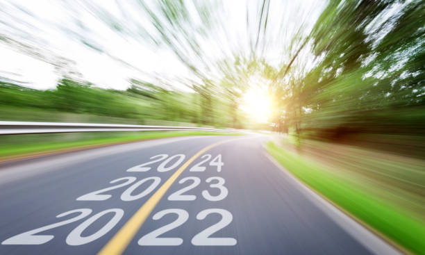 istock Blurred road with Number 2022, 2023 and 2024 1338994249