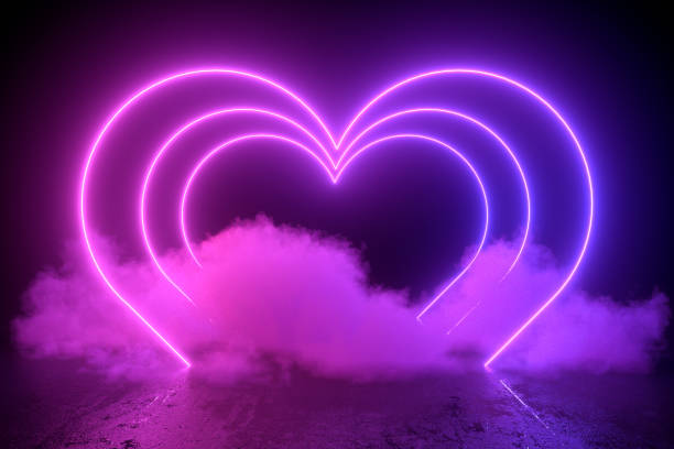 istock Heart Shape with ultraviolet neon lights, cosmic landscape with smoke 1338994516