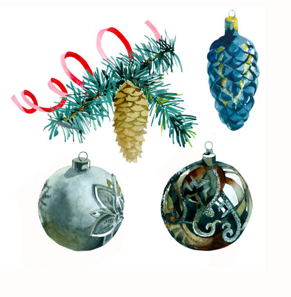 istock Set of elements for Christmas. Watercolor hand painted illustration for all prints. 1338996648