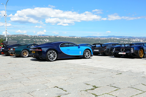 Opatija, Croatia - September 4, 2021: Supersport cars parked in the center of Opatija