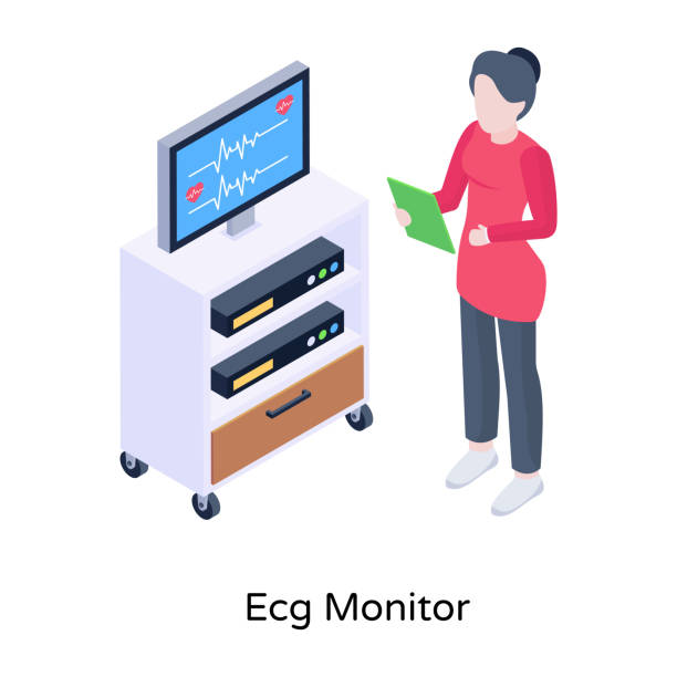 электрокардиограмма - pulse trace computer monitor eeg equipment stock illustrations