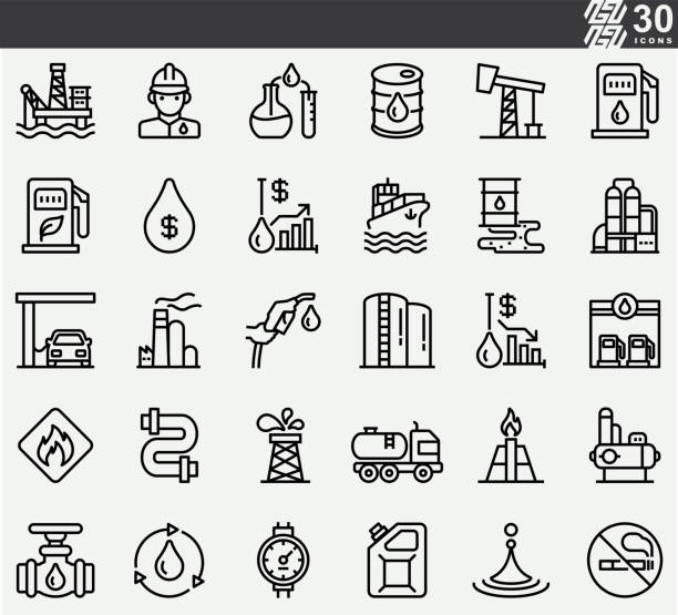 ikony linii przemysłu naftowego - ropa naftowa stock illustrations