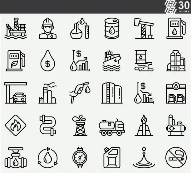 Vector illustration of Oil Industry Line Icons