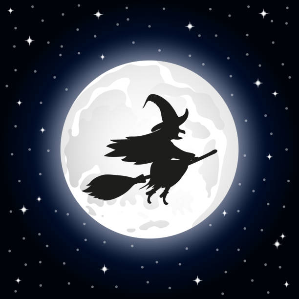 istock Silhouette of a witch flying on a broomstick. Halloween.Vector illustration 1339004236