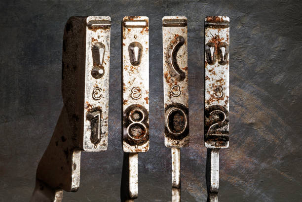 istock vintage old typewriter hammers with the date  1802 1339004417