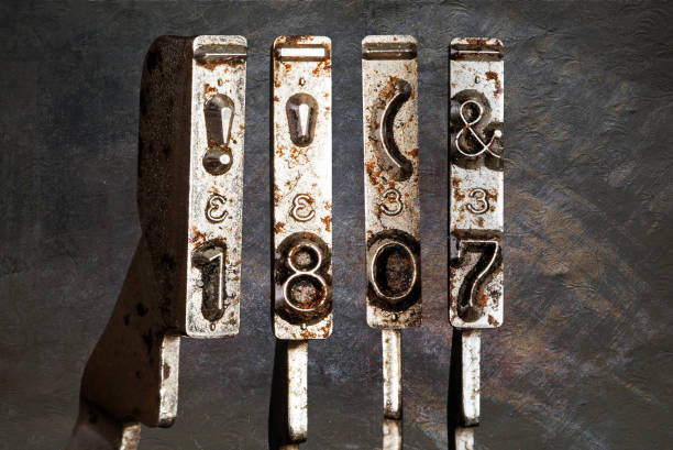 istock vintage old typewriter hammers with the date 1807 1339004458