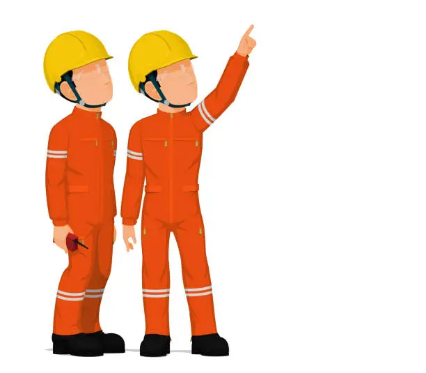 Vector illustration of Two workers are looking at high