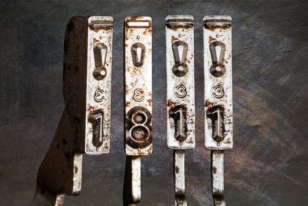 istock vintage old typewriter hammers with the date 1811 1339004499