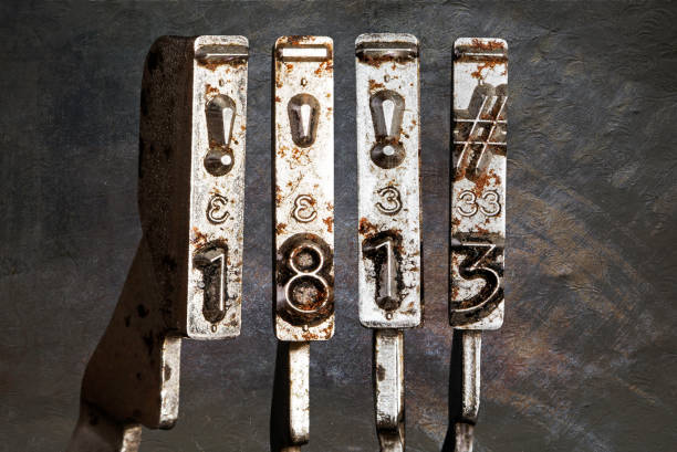 istock vintage old typewriter hammers with the date 1813 1339004516