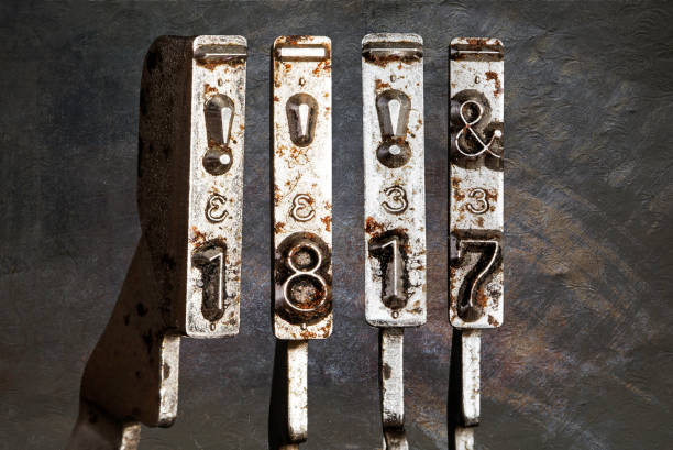 istock vintage old typewriter hammers with the date 1817 1339004530