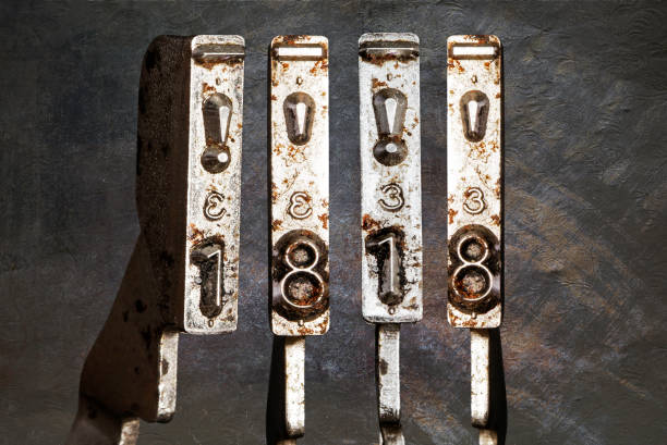 istock vintage old typewriter hammers with the date 1818 1339004538