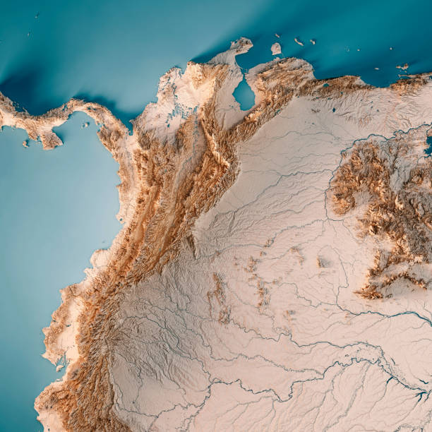 kolumbia 3d render mapa topograficzna neutralna - orinoco river zdjęcia i obrazy z banku zdjęć
