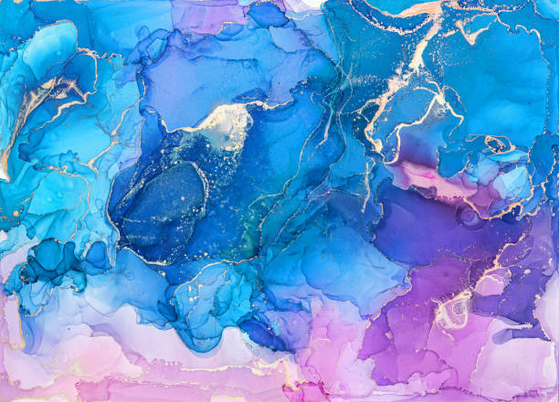 istock Blue, pink and gold splashes, abstract painting background. Alcohol ink, watercolor, liquid flow texture 1339005592