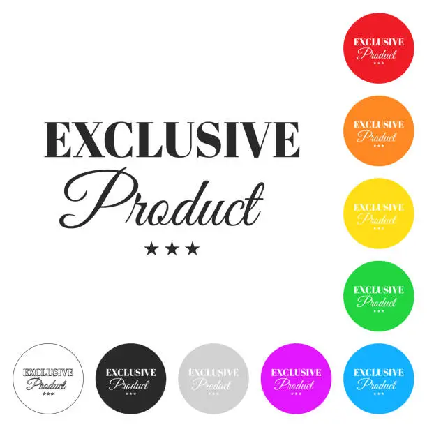 Vector illustration of Exclusive Product. Flat icons on buttons in different colors