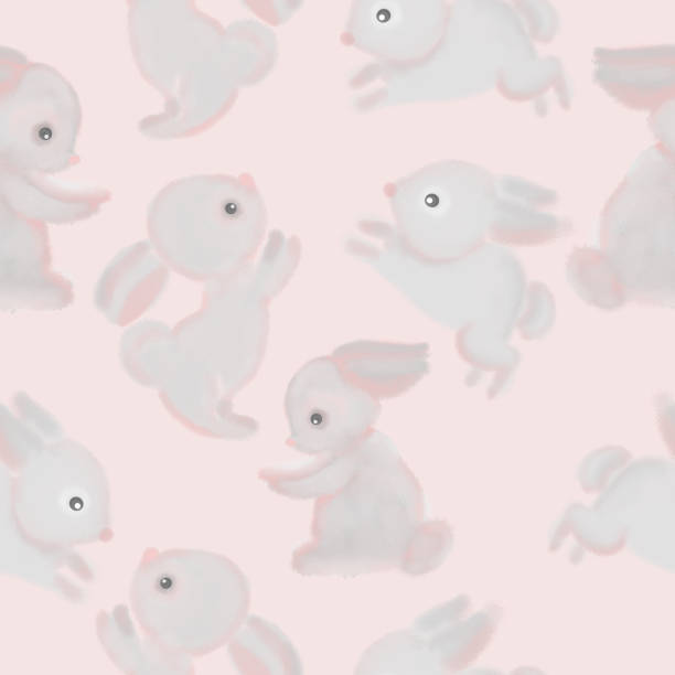 istock Seamless pattern with cute bunnies. Design for a holiday. Printing for wrapping paper. An illustration for printing. Children's composition. Texture for fabric and paper 1339011889