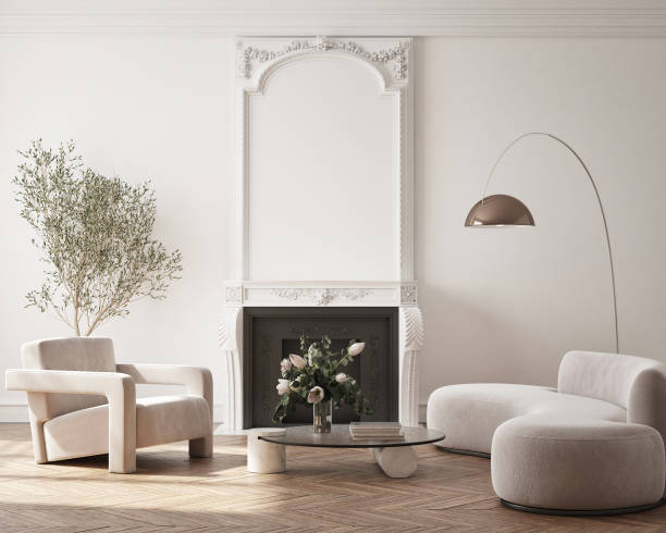istock Mock up Wall, modern home interior background, living room, scandinavian style, 3D render, 3D illustration 1339013188