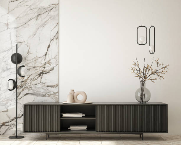 istock Mock up Wall, modern home interior background, living room, scandinavian style, 3D render, 3D illustration 1339013196