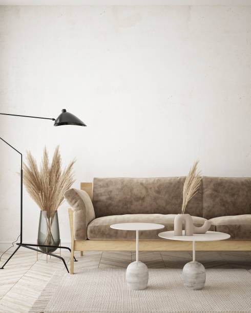 istock Mock up Wall, modern home interior background, living room, scandinavian style, 3D render, 3D illustration 1339013197