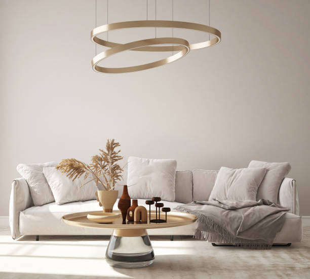 istock Mock up Wall, modern home interior background, living room, scandinavian style, 3D render, 3D illustration 1339013730