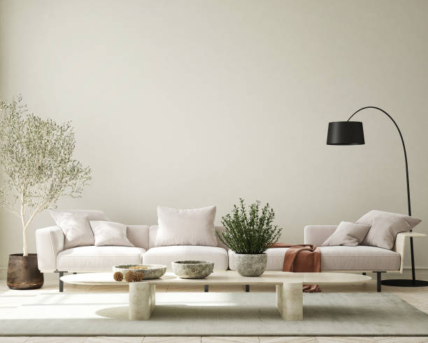 istock Mock up Wall, modern home interior background, living room, scandinavian style, 3D render, 3D illustration 1339013749