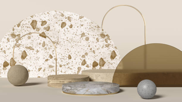 Abstract geometric presentation podium for arts and products. 3d render illustration mockup.