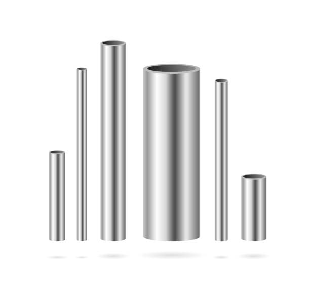 Realistic Detailed 3d Steel or Metal Pipes Set. Vector Realistic Detailed 3d Vertical Steel or Metal Pipes Different Shapes Set. Vector illustration of Iron Tubes for Pipeline steel stock illustrations
