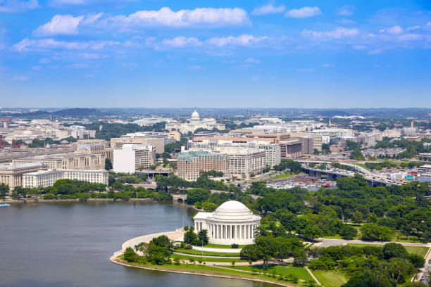 washington dc antenne thomas jefferson memorial - washington dc fotos stock-fotos und bilder