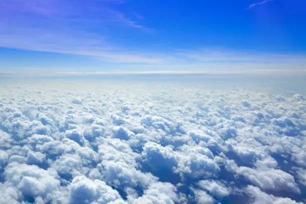 Cumulus sea of clouds view from aerial view aircraft point of view