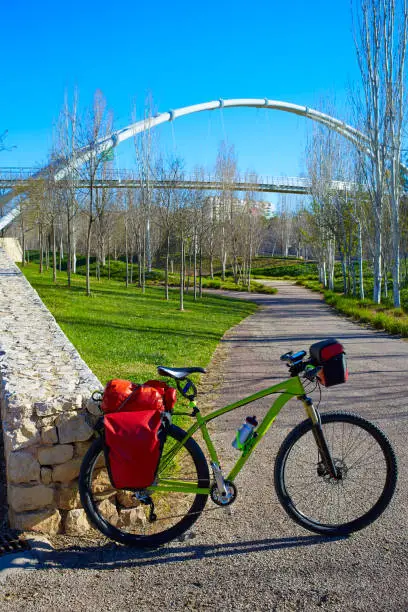 MTB Bicycle touring bike in Valencia Cabecera park bridge gardens