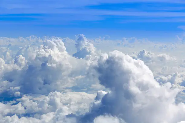 Cumulus sea of clouds view from aerial view aircraft point of view