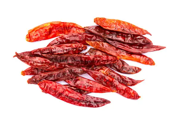 Chile de arbol seco dried hot Arbol pepper on white background
