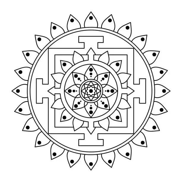 Vector illustration of Coloring book for adult. Mandala, a sacred ritual symbol. Hand drawn mandala pattern.