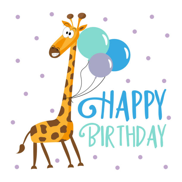 istock Happy Birthday card with cute funny giraffe. 1339019669