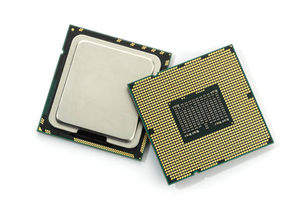 чип процессора компьютера изолирован на белом фоне - cpu socket стоковые фото и изображения