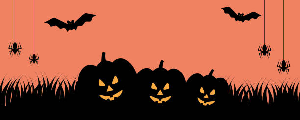 istock Sale Banner for Happy Halloween with shadow monster on orange background, Halloween illustration. 1339020492