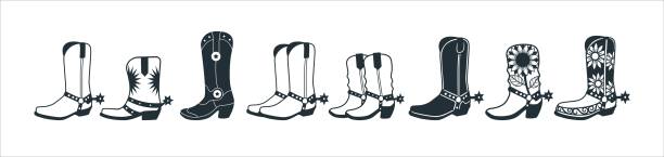 ilustrações de stock, clip art, desenhos animados e ícones de cowboy boot illustration. cowgirl boot heels vector silhouette illustration set. vector stock design for sticker printing - cowgirl