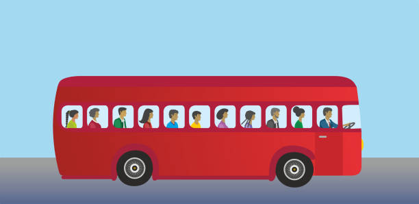 illustrations, cliparts, dessins animés et icônes de bus avec des personnes mixtes. illustration vectorielle. - car adventure journey travel