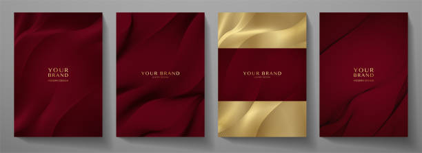 Contemporary technology cover design set. Luxury background with maroon line pattern (guilloche curves) Premium vector tech backdrop for business layout, digital certificate doctoral degree, formal burgundy brochure template, network upper class stock illustrations
